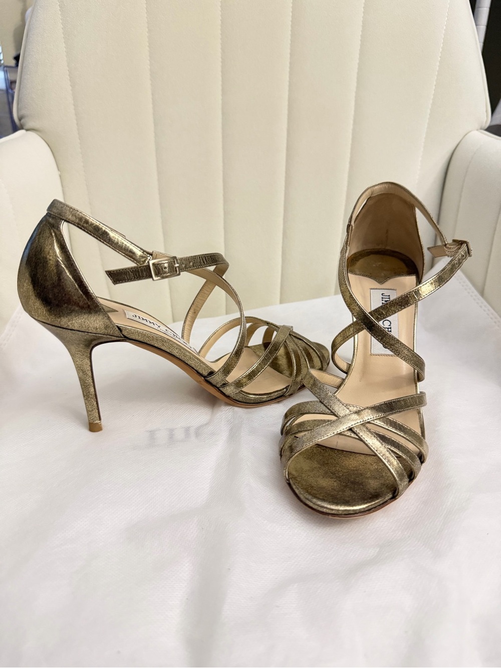 Jimmy Choo Metallic Gold Strappy Sandals